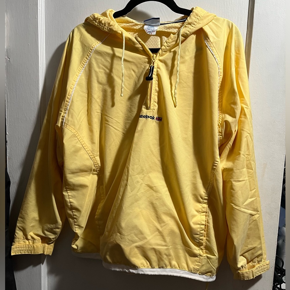 Vintage 90s Reebok daisy Yellow windbreaker jacket pullover quarter zip womens L